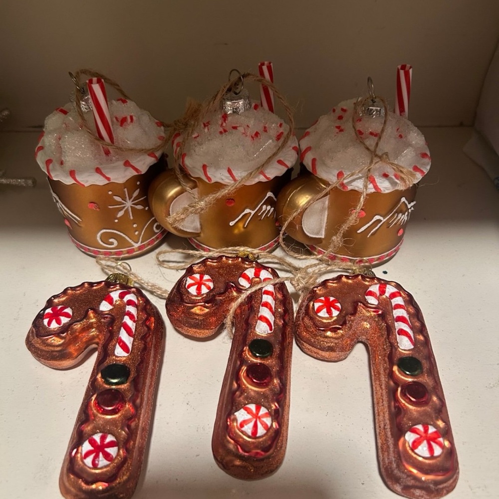 Pottery Barn Festive Gold and Brown Holiday Ornaments Set